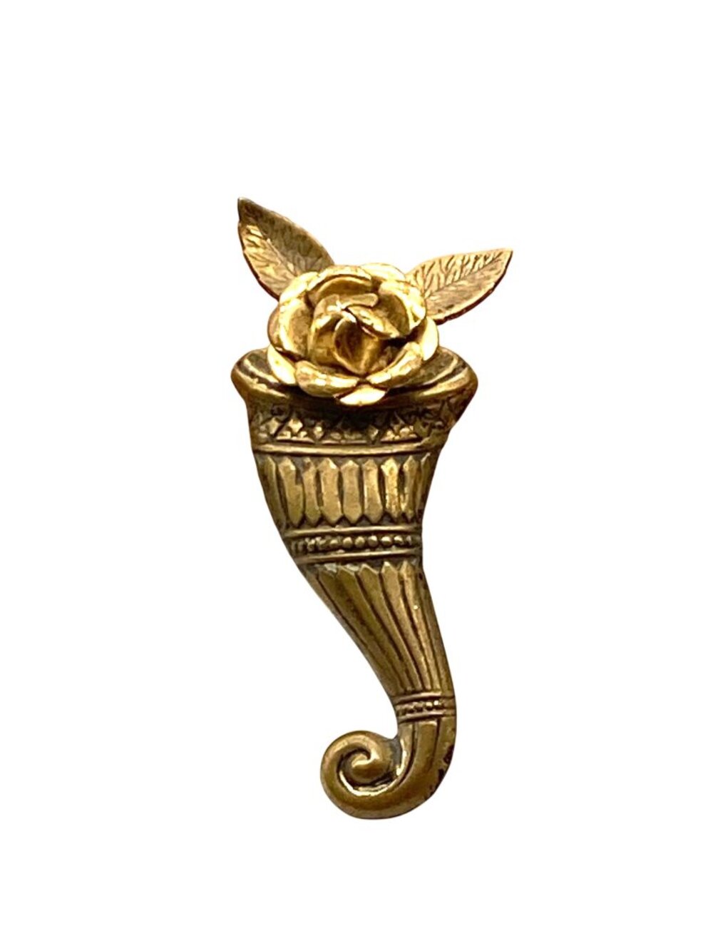 Brass Repousse Antique Boutonnière Brooch, Swanky Lapel Flower Pin